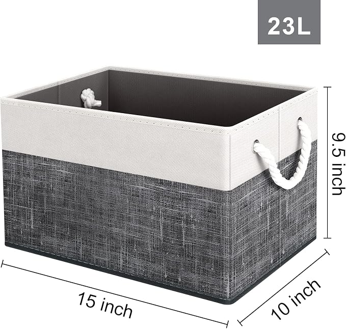 Fab totes Storage Bins [4-Pack], Foldable Storage Baskets for Organizing Toys, Books, Shelves, Closet, Large Storage Box with Rope Handles, Sturdy Organizer Bins, White & Black - Image 2