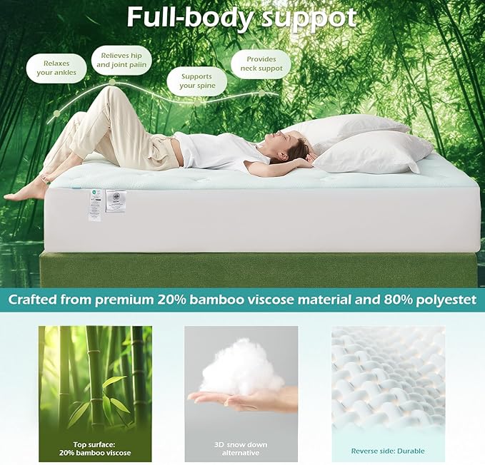 Hansleep Twin Mattress Pad Topper Memory Foam, Twin Foam Mattress Topper Viscose Derived from Bamboo, Twin Size Bed Mattress Pad Cover for Back Pain Relief, 39" x 75", Navy Blue
