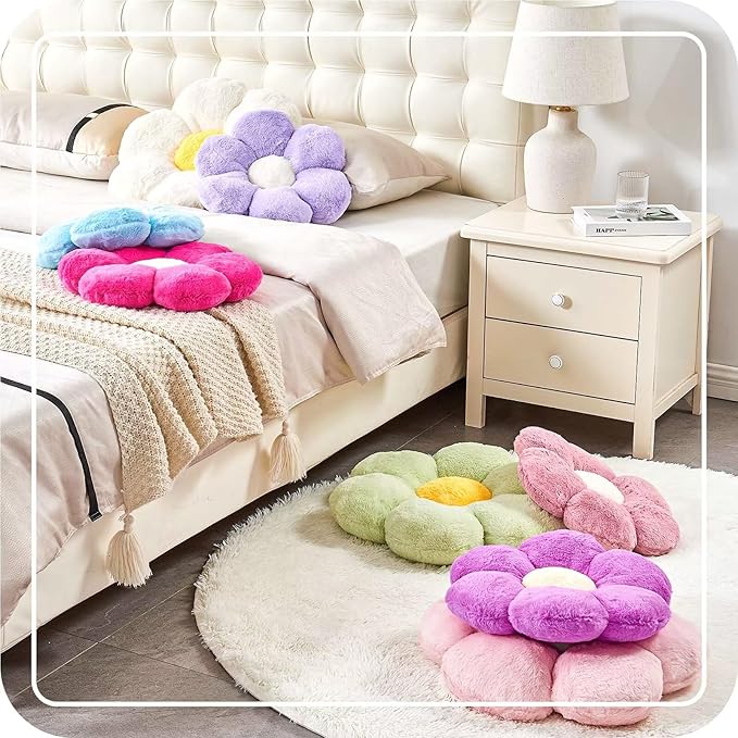 Kcvvcr Purple Flower Pillow, 17.7" Flower Shaped Plush Decorative Throw Pillow for Bed
