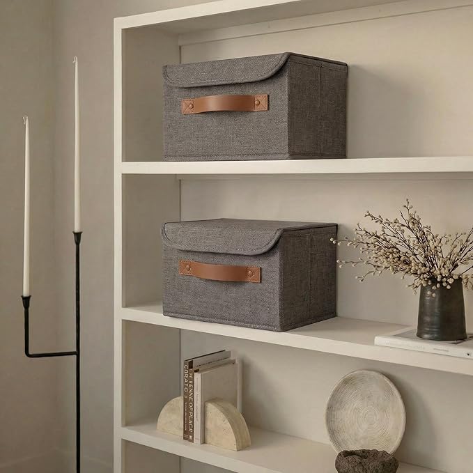 Decorative Linen Storage Boxes with Lids - Spacious Set of 2 Organizer Bins for Your Home Decor - The Perfect Small Container to Safely Store Photos, Documents and Memory Box Keepsakes in Style - Image 6