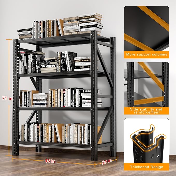 Heavy Duty Garage Shelving, 46" W x 20" D x 71" H, 3500 LBS Capacity, 4-Tier Adjustable Metal Storage Shelves, Reinforced Steel Storage Rack for Garage, Basement, Utility Room - Image 2