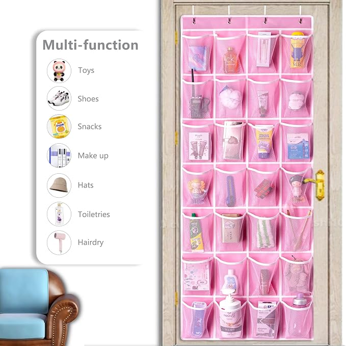 KEEPJOY 28 Pocket Over The Door Shoe Organizer, 2Pack Hanging Shoe Organizer for Door, Hanging Door Shoe Holder Rack with Mesh Pockets Large Size 65 x 23 inch (Pink-2Pack) - Image 6