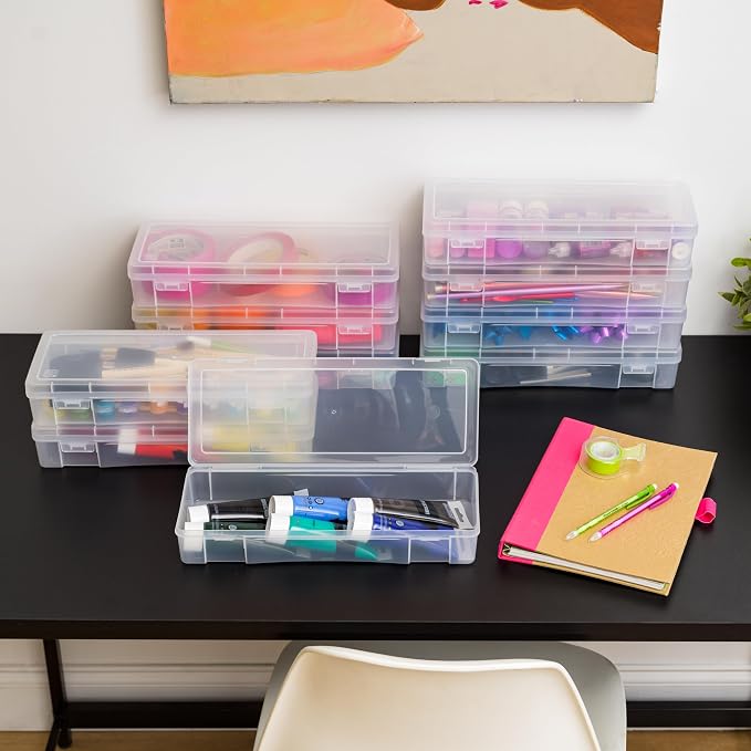 IRIS USA Pencil Case Boxes, 6-Pack, |Made in USA|, Plastic Bead Organizing Containers with Snap Lid for Arts, Crafts, Ephemera, Stickers, & Dance Cheer, Clear - Large - Image 5