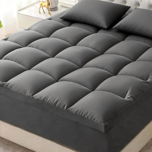 Thick Mattress Topper Twin with Deep Pocket, Extra Pillow Top Mattress Pad, Breathable & Cooling Mattress Cover, Fits 8-21 Inch, Soft Support for Back Pain Relief, Mattress Protector (Twin, Gray)