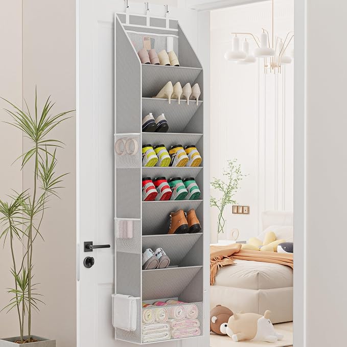 Criusia Shoe Organizer, Over the Door Shoe Organizer, Hanging Closet Shoe Storage with Large Deep Pockets, Fits 16–24 Pairs of Sneakers, Sandals, Boots, Gray - Image 8