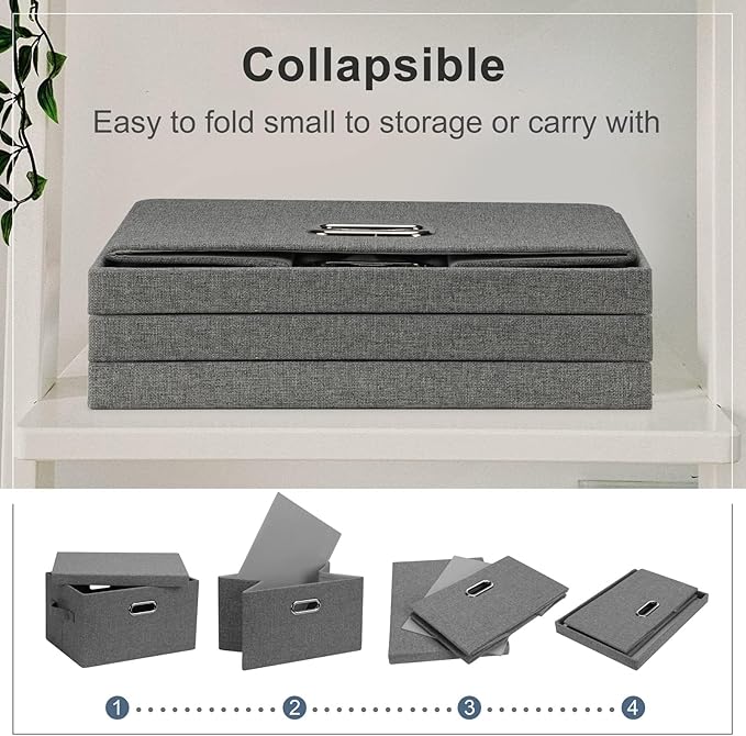 Graciadeco Medium 15" 21 Quart Collapsible Stackable Storage Bins with Lids, 1 Pack Gray Foldable Fabric Closet Storage Boxes with Lids, 4 Handles Heavy-duty Linen Cube Baskets for Bedroom - Image 4