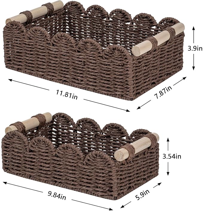 CubesLand Toilet Paper Storage Organizer Basket, Scalloped Decorative Baskets for Over Toilet Shelves, Wicker Small Basket Perfect for Home Countertop Storage & Decor, Living Room Shelf Decor, Brown - Image 8
