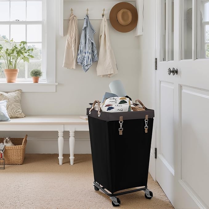 StorageWorks 110L Laundry Basket with Wheels, Large Rolling Hampers for Clothing Organizer, Dirty Clothes Basket for Hotel, Home, Closet, Dorm, Black - Image 7