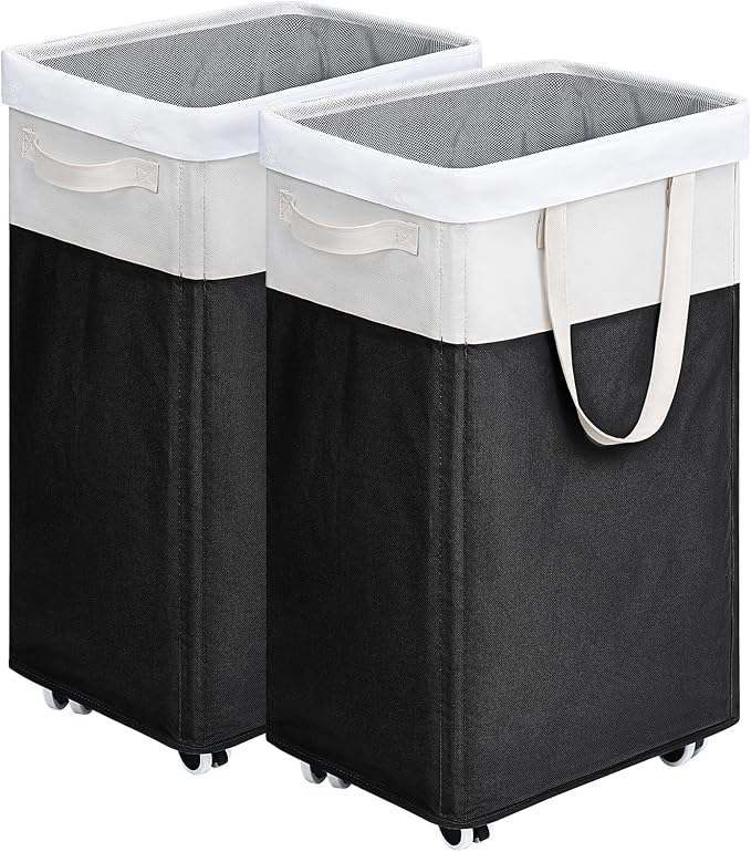 Goodpick Hamper with Wheels 75L 2-Pack, Tall Laundry Basket with Removable Wash Bags, Rolling Black Laundry Hamper for Corner Dorm, Large Collapsible Laundry Baskets by Goodpick