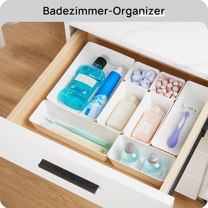 Vtopmart 25 PCS Plastic Drawer Organizers Set, 4-Size Versatile Bathroom and Vanity Drawer Organizer Trays, Storage Bins for Makeup, Bedroom, Kitchen Gadgets Utensils and Office - Image 5