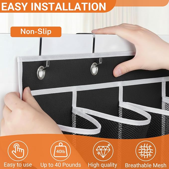 40-Pocket Over the Door Shoe Organizer - Large Mesh Pocket Hanging Shoe Organizer,Behind the Door Shoes Storage Holder Hanger (Black-W) - Image 5
