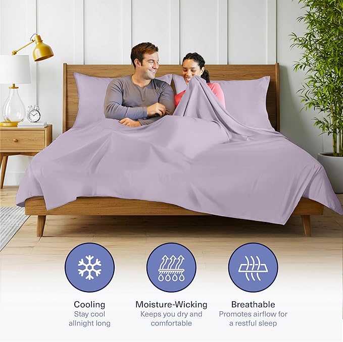 Kickoff Viscose Bamboo Sheets Short Queen Size 4-pc 100% Organic Bamboo Viscose Bed Cooling Sheets Short Queen Size Set Cool Bedding for hot Sleepers Sheet, Flat, Fitted, Pillowcases (Lavender, SQ)