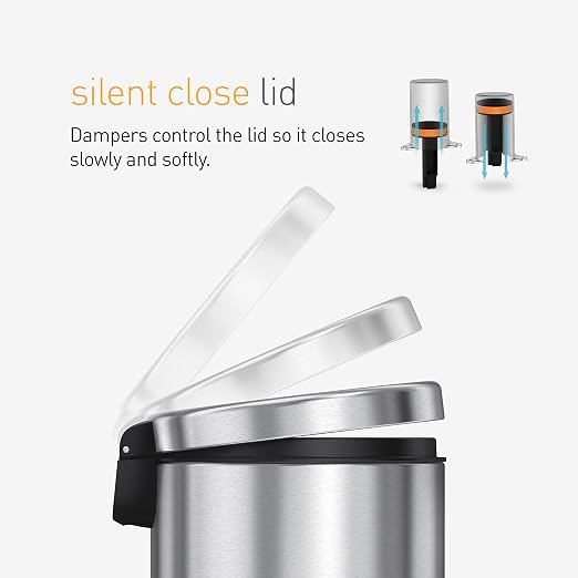 simplehuman 4.5 Liter Bathroom Trash Can, White Steel, Pack of 6 - Image 5