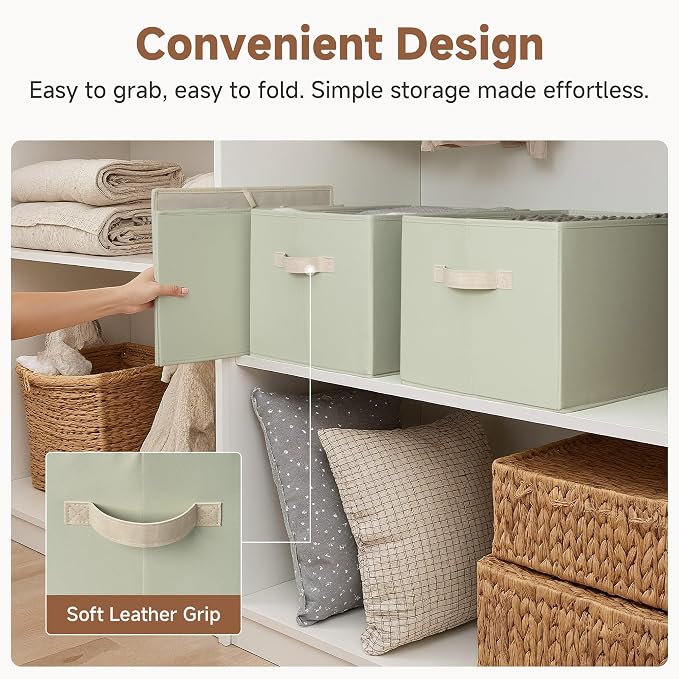StorageWorks Storage Basket for Shelves, Closet Organizers and Storage Baskets, Organization and Storage Bins for Closet, Fabric Organizer Bins for Clothes Storage, Light Green, Extra Large, 3-Pack - Image 6