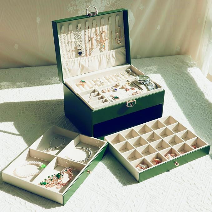Jewelry Organizer Box PU Leather Double-Layer Pull-Out Drawer & Multiple Compartments - Premium Jewelry Storage for Necklaces, Rings, Bracelets - Nice Christmas Gift for Women, Men - Image 8