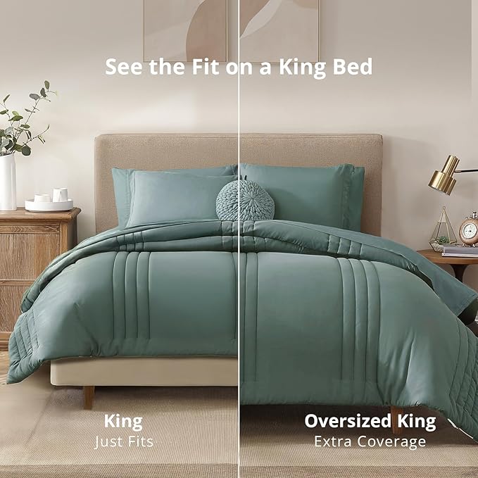 Monbix King Size Comforter Set - 7 Pieces Bed in a Bag King, Sage Green Bedding Sets with Comforter, All Seasons Comforter Bed Set with Sheets, Pillowcases & Shams