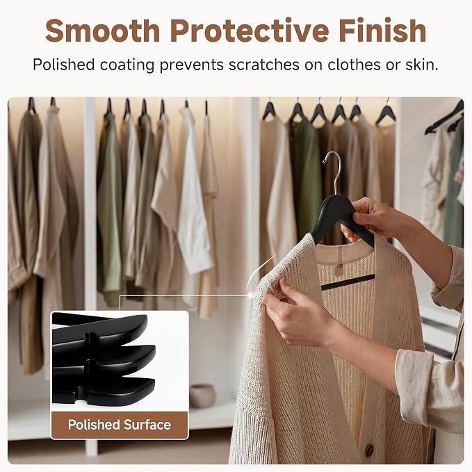 StorageWorks Black Wooden Hangers 20 Pack, Heavy Duty Wood Hangers for Closet, Clothes Hangers for Coats, Shirts, Pants, Suits - Image 5