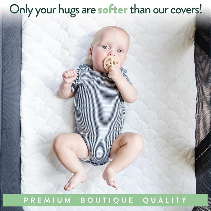 Joey + Joan Waterproof Pack and Play Mattress Pad Protector Cover – Compatible with Graco Pack n Play – 2 Pack Quilted Playard Sheets of Viscose Made from Bamboo – 27" x 39"