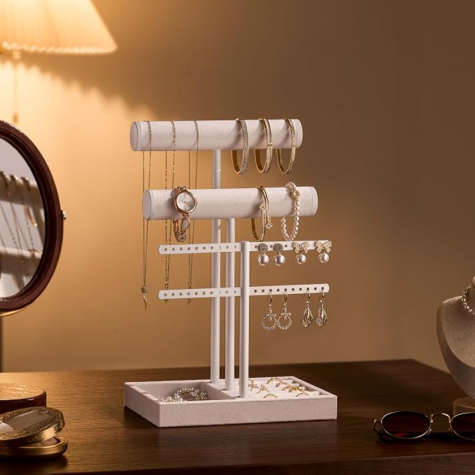 bussdis 3 Tier Bracelet Holder Display - Detachable T Bar Pure White Velvet Bracelet Holder, Jewelry Holder Organizer for Bracelet, Necklace, Earrings, Rings - Image 6