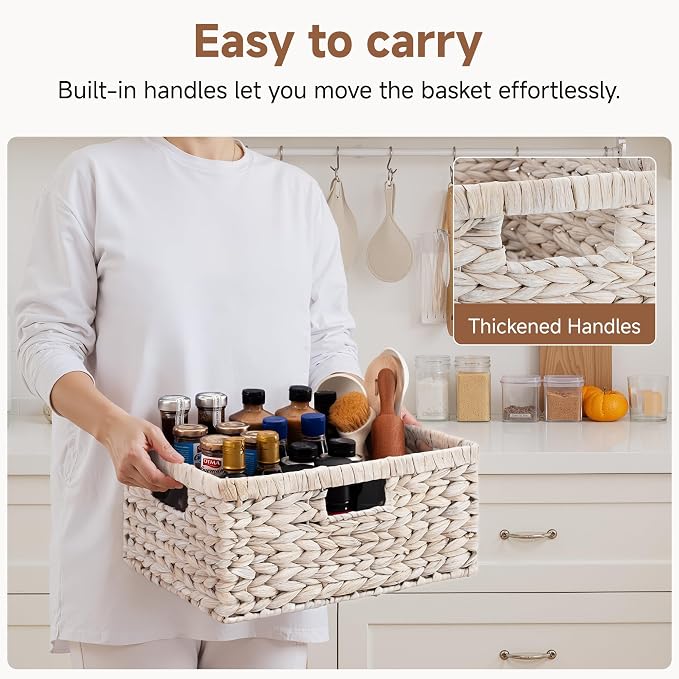 StorageWorks Pantry Baskets, Wicker Storage Baskets for Organizing, Shelves, Pantry Organizers and Storage, Water Hyacinth, White - Image 3