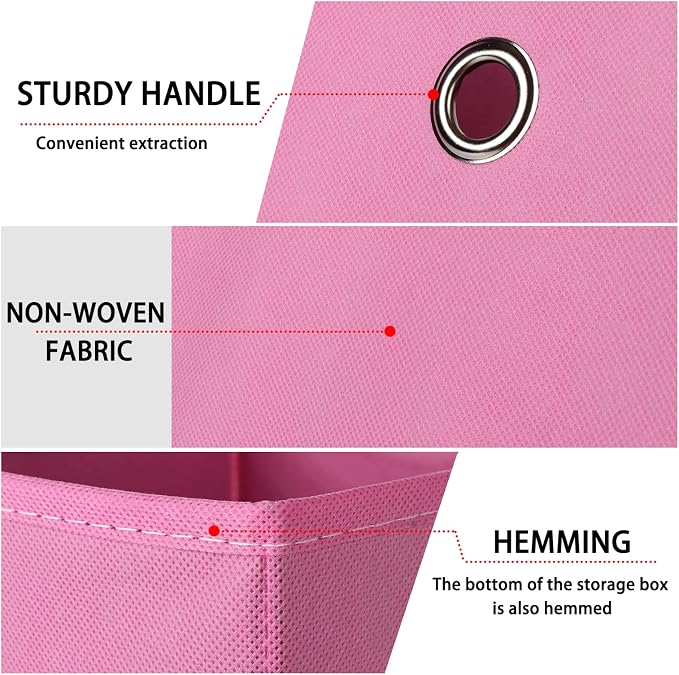 Foldable Storage Cubes Bins ,11 Inch Cloth Storage Cube Fabric Storage Box Cubes Organizer Baskets with Handles for Home Organizer Set of 3 (Pink) - Image 7