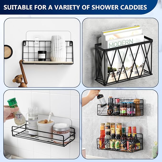 Shower Caddy Adhesive Replacement Hooks, Strong Waterproof Strips, No Drilling for Bathroom Shelves, Kitchen Racks, and Soap Holders (Transparent-8Pack 2Hook) - Image 8