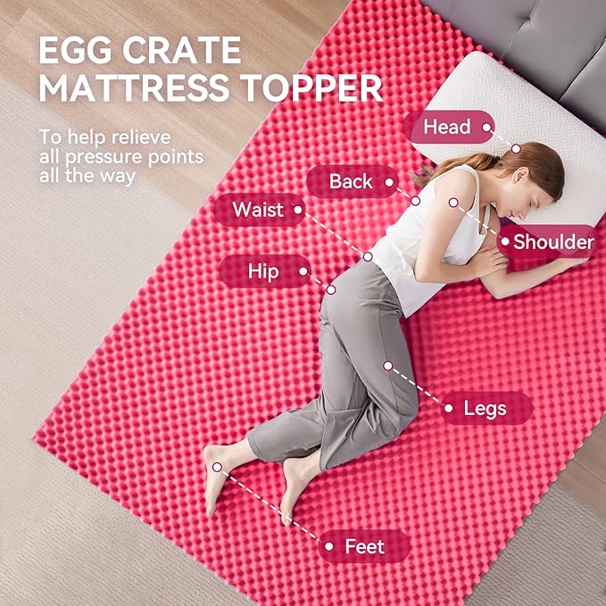 SINWEEK 3 Inch Egg Crate Memory Foam Mattress Topper Twin XL, Twin Extra Long Mattress Pads for College Dorm Single Bed, Pressure Relieve CertiPUR-US Certified,39x80 Inches, Pink