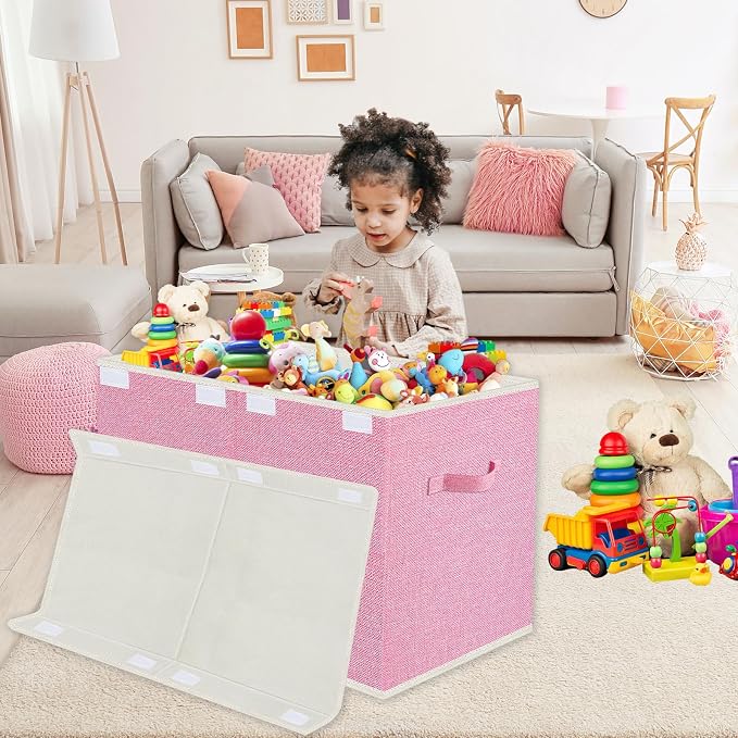 VERONLY Large Collapsible Toy Storage Box with Lid & Handles - Kids Organizer Chest for Toys, Clothes, Blankets (Pink, Nursery, Playroom, Bedroom)-24.5''×13''×16'' - Image 9
