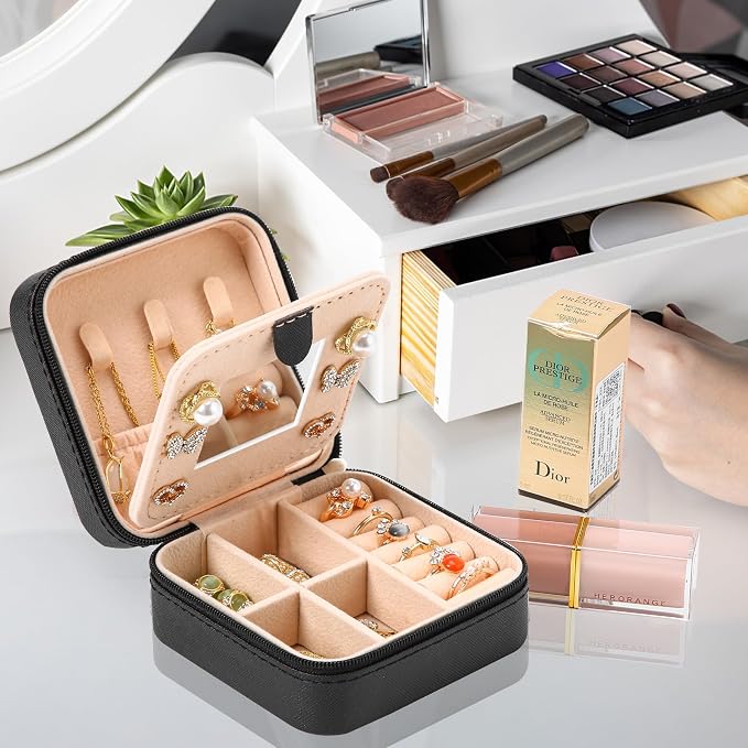 Neveika Jewelry Box with Mirror,Small Jewelry Organizer Box，Travel Jewelry Case for Women，Gift Jewelry Boxes for Female Girls (mirror black) - Image 6