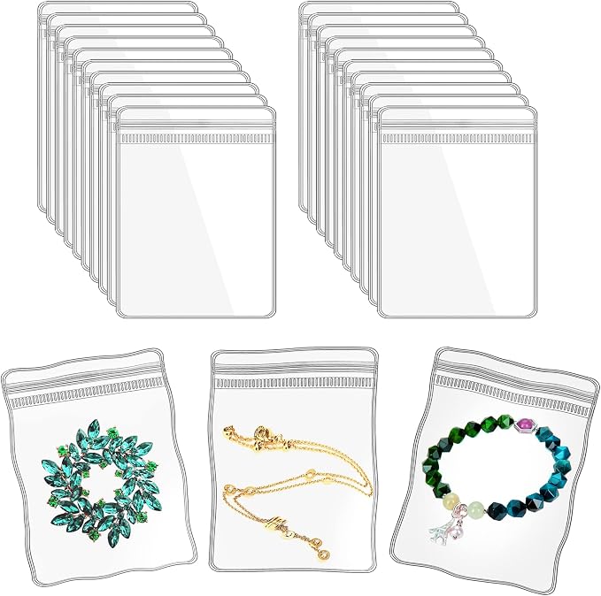 Jewelry Pouch Clear Self Seal Plastic Zipper Bags for Necklace Bracelet Packing Storage Transparent PVC Lock Pouches, Pack of 48 by LingLingo