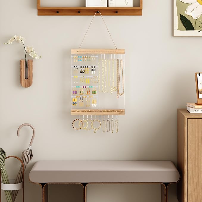 Feyejade Hanging Jewelry Organizer and Storage, 5-Tier White Earring Necklace Holder Jewelry Display Organizer Stand Rack, Wall Mounted for Earrings Necklaces Bracelets and Rings, White - Image 8