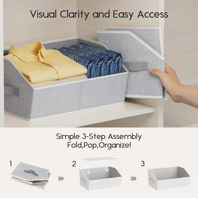 Homsorout Large Closet Organizers and Storage Bins - 6 Pack Trapezoid Storage Baskets for Shelves, Foldable Fabric Baskets with Handles Ideal for Closet, Basket, Wardrobe and Shelf Storage, Light Grey - Image 4