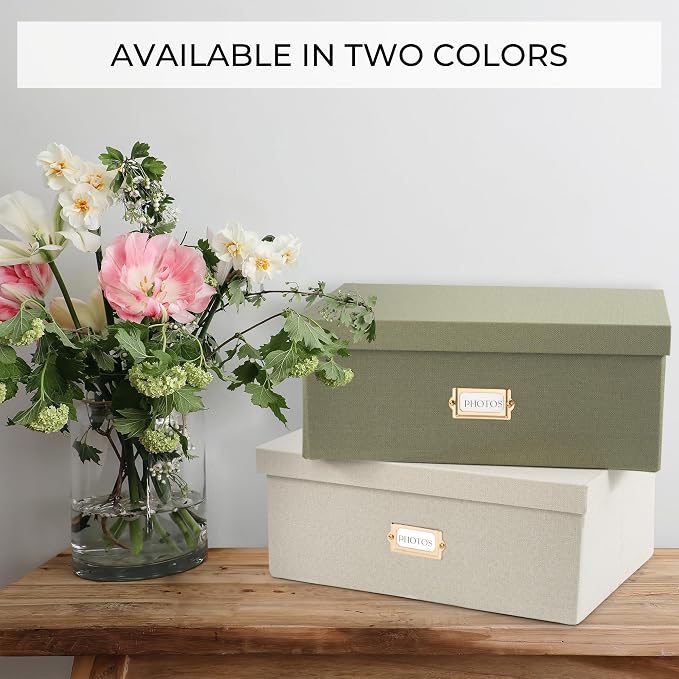 ZICOTO Decorative Photo Storage Box - Sturdy Linen Photo Organizer with Dividers is Perfect to Store Up to 1700 Pictures and 5x7 Photos - Portable Scrapbook Storage Containers with Lid - Image 8