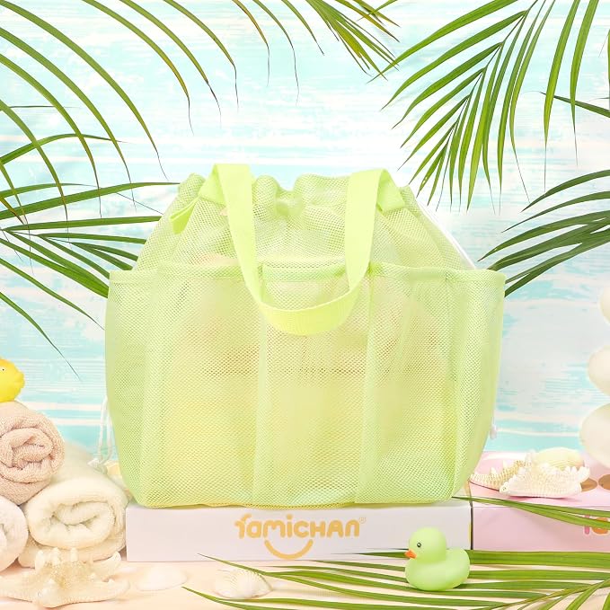 famichan Mesh Shower Caddy Portable with Drawstring, Dorm Room Essentials for College Students Girls & Boys, Large Shower Bag for Camping,Swimming,Gym,Travel,Bathroom - Green - Image 5
