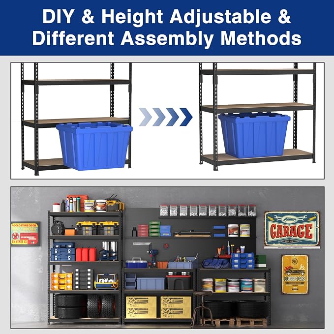 WORKPRO 5-Tier Steel Shelving Unit-Black, 35-3/10”W x 17-1/2”D x 72”H, Adjustable Storage Rack, Heavy Duty Shelf with MDF Board, 1650 lbs Load Capacity (Total) for Garage, Basement, Warehouse, Kitchen - Image 4