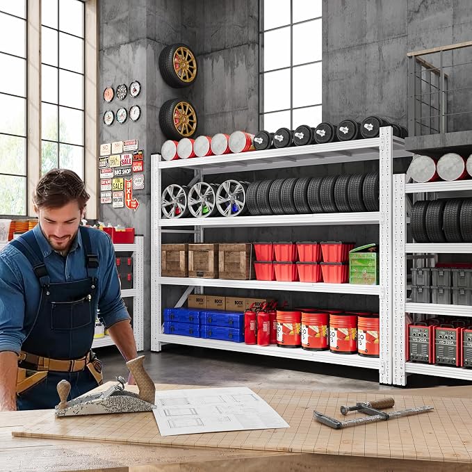 79”W Garage Shelving Heavy Duty, 7000LBS Metal Storage Shelves, 24” Deep Storage rack shelf, Steel Tall Industrial Shelving , 4 Tier Adjustable Standing Shelf for Warehouse / Shop 79"W x 24"D x 79"H - Image 3