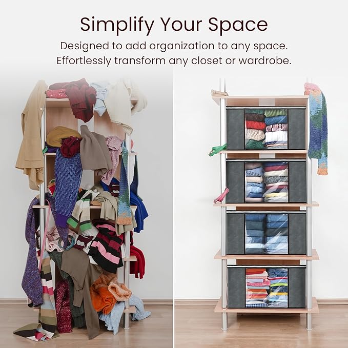 Reli. 60L Clothes Storage Bags (3 Pack) Closet Organizers and Storage Containers | Foldable Bins with Lids & Handles | Large Bags for Towels, Toys, Comforters, Blankets | Grey