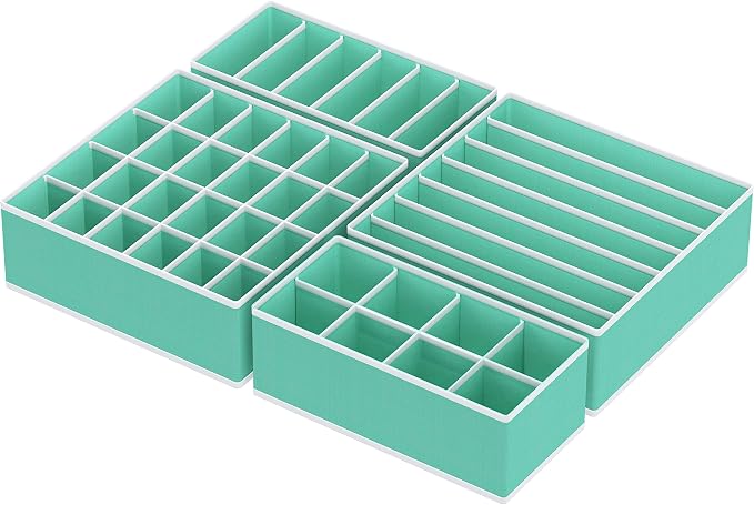 Simple Houseware 4-Pack Drawer Organizer Set - Closet Dividers for Underwear, Socks, Bras, Scarves, Ties - Foldable Non-Woven Storage Boxes, Turquoise - Image 2