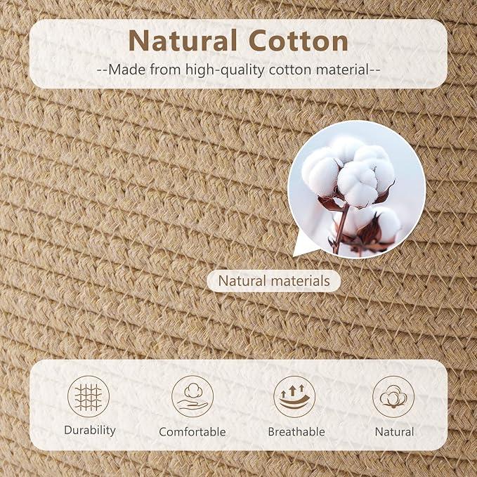 ECDYQXVU Cotton Rope Basket, Storage Baskets with Handle, 15x10x9 Inch Woven Basket for Shelves, Laundry, Towels, Clothes, Books (Jute/Brown 3Pack) - Image 3