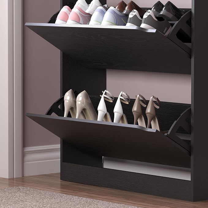 BORNOON Shoe Cabinet with 3 Flip Drawers & Coat Rack, Narrow Hidden Shoe Storage Cabinet, 2-in-1 Hall Tree Slim Freestanding Shoe Rack Organizer for Entryway, Hallway, and Living Room - Image 6
