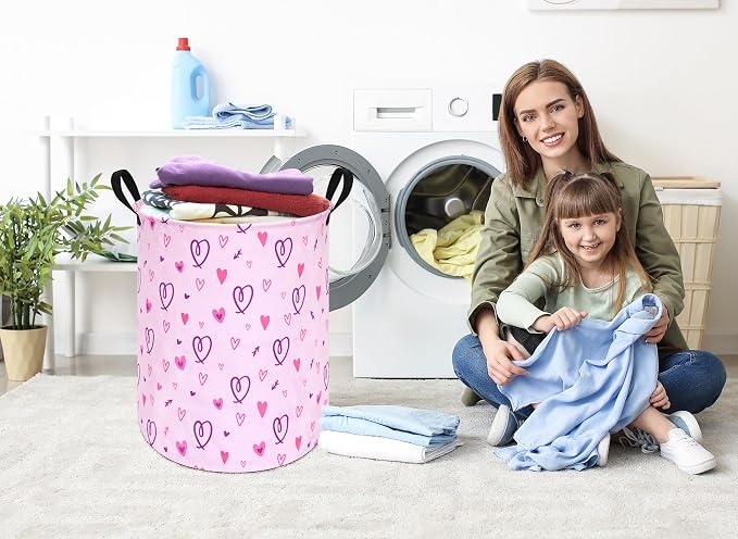 Collapsible Kids Laundry Basket Clothes Hamper, Foldable Storage Organizer Bin, Toy Clothes Storage with Handles for Boys Girls Bedroom, Room Decor Love - Image 5