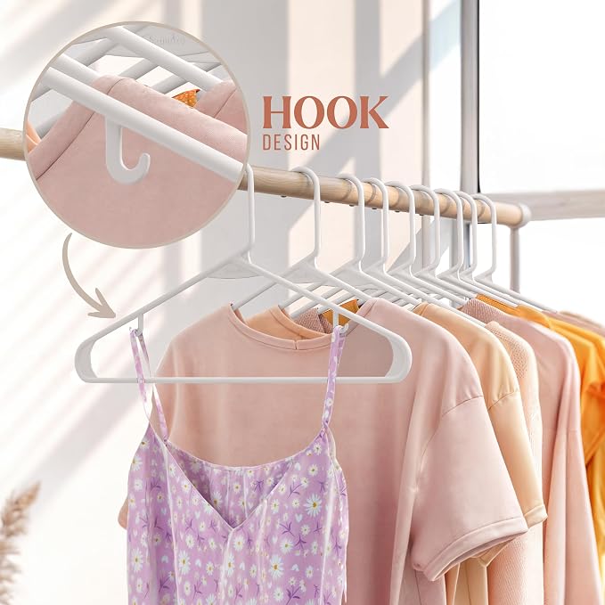 Plastic Hangers 50 Pack White - Clothes Hangers - Makes The Perfect Coat Hanger and General Space Saving Hangers for Closet and New Apartment Essentials - Percheros Ganchos para Colgar Ropa Hangars - Image 5