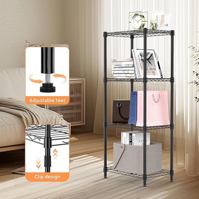 M MZG 4 Tiers Shelf Metal Storage Shelves Wire Rack Closet Organizers for Garage Kitchen Bathroom Laundry Black 11.8" D x 17.7" W x 41.9" H - Image 5
