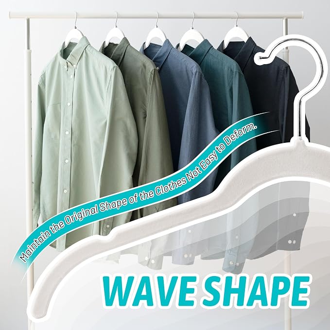 Sishynio Premium Velvet Shirt Hangers 50 Pack, Non-Slip 360° Swivel Hook Slim Felt Hanger, Space Saving Flocked Hangers for Tank Tops, Blouses, Strappy Dresses(White) - Image 5
