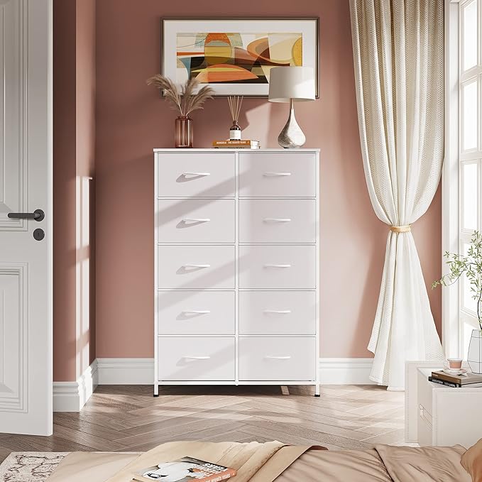 WLIVE Tall Dressers for Bedroom with 10 Fabric Drawers, Chest of Drawers, Dresser for Closet, Hallway, Living Room, Entryway, White