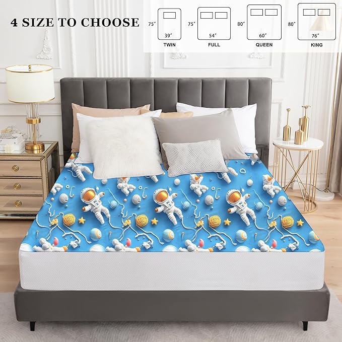 Sufdari Full Mattress Protector,Waterproof Mattress Protector,Fitted Sheet Style Mattress Cover with 18" Deep Pocket,Washable and Comfortable-Spaceman,Full