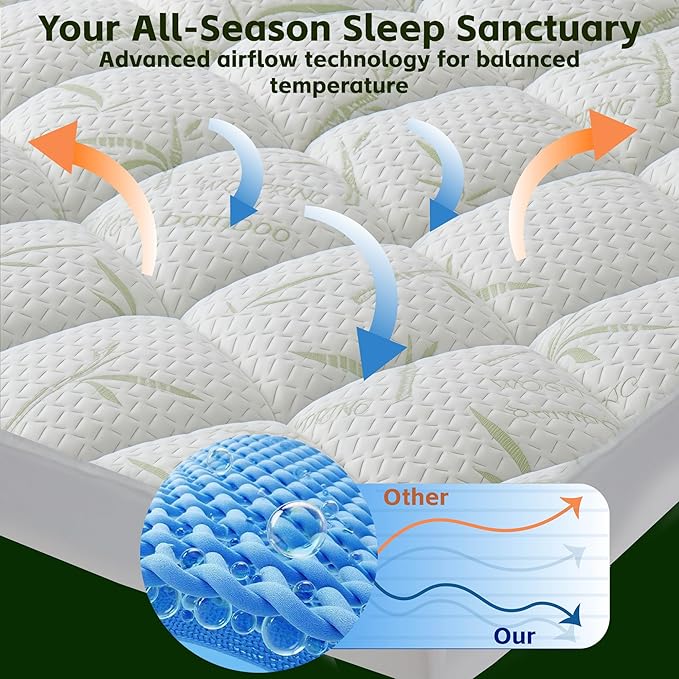 100% Waterproof Mattress Pad - Extra Thick Soft Pillow Top Mattress Protector, Breathable Padded Deep Pocket 8-21” Fitted & Supportive, Viscose Made from Bamboo, Naturally Cooling for Hot Sleepers