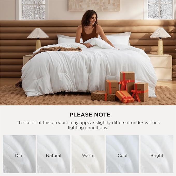 Bedsure King Comforter Set, White Soft Prewashed Bedding for All Seasons, 3 Pieces GentleSoft™ Bed Set, 1 Lightweight Comforter (104"x90") and 2 Pillowcases (20"x36")