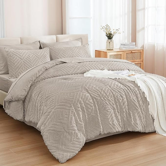 Andency Oversized King Size Comforter Set 7 Pieces Linen - Bed in a Bag Oversized King Boho Lightweight Fluffy Tufted Bedding Sets with Comforter, Sheets, Pillowcases & Shams