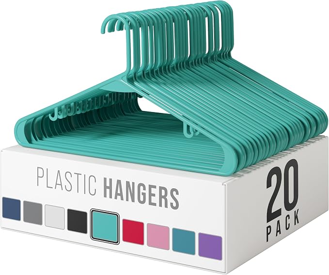 Plastic Hangers 20 Pack Aqua - Clothes Hangers - Makes The Perfect Coat Hanger and General Space Saving Hangers for Closet and New Apartment Essentials - Percheros Ganchos para Colgar Ropa Hangars by Neaterize